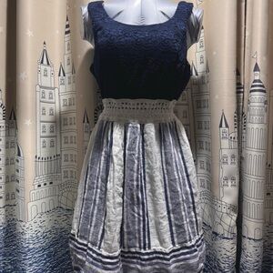 Elegant Navy and White Lace Dress